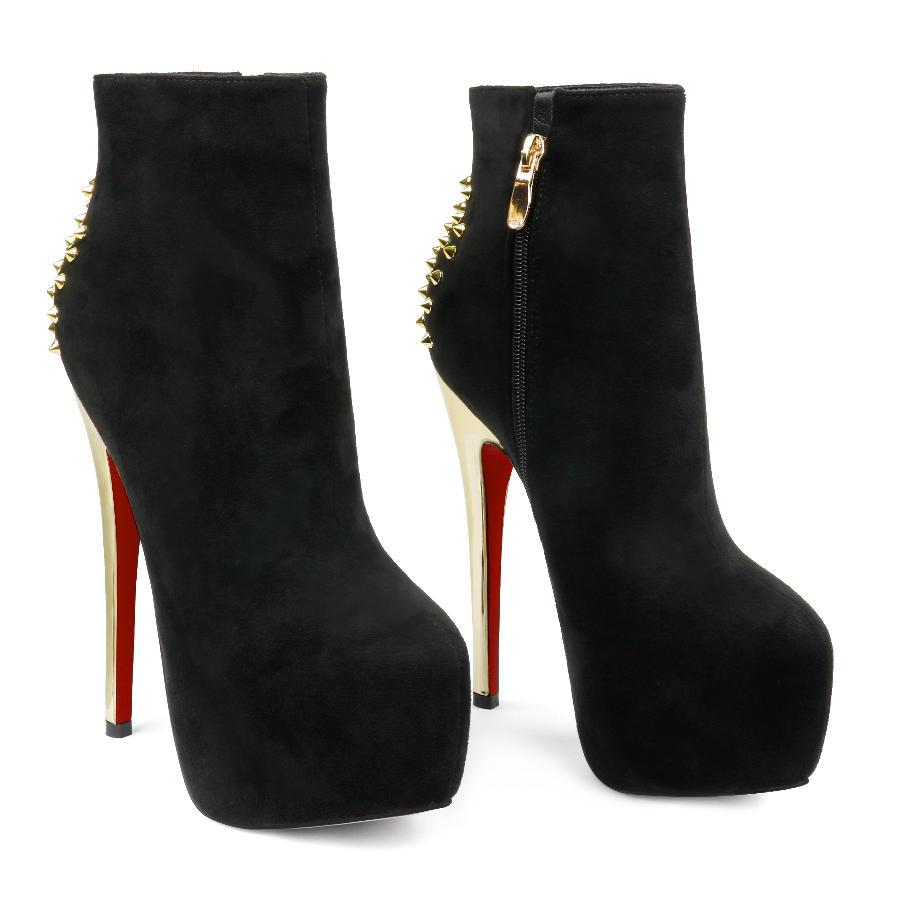 6.1" Women's Sky High Heels Platform Red Bottom Shoes Winter Suede Ankle Boots-MERUMOTE