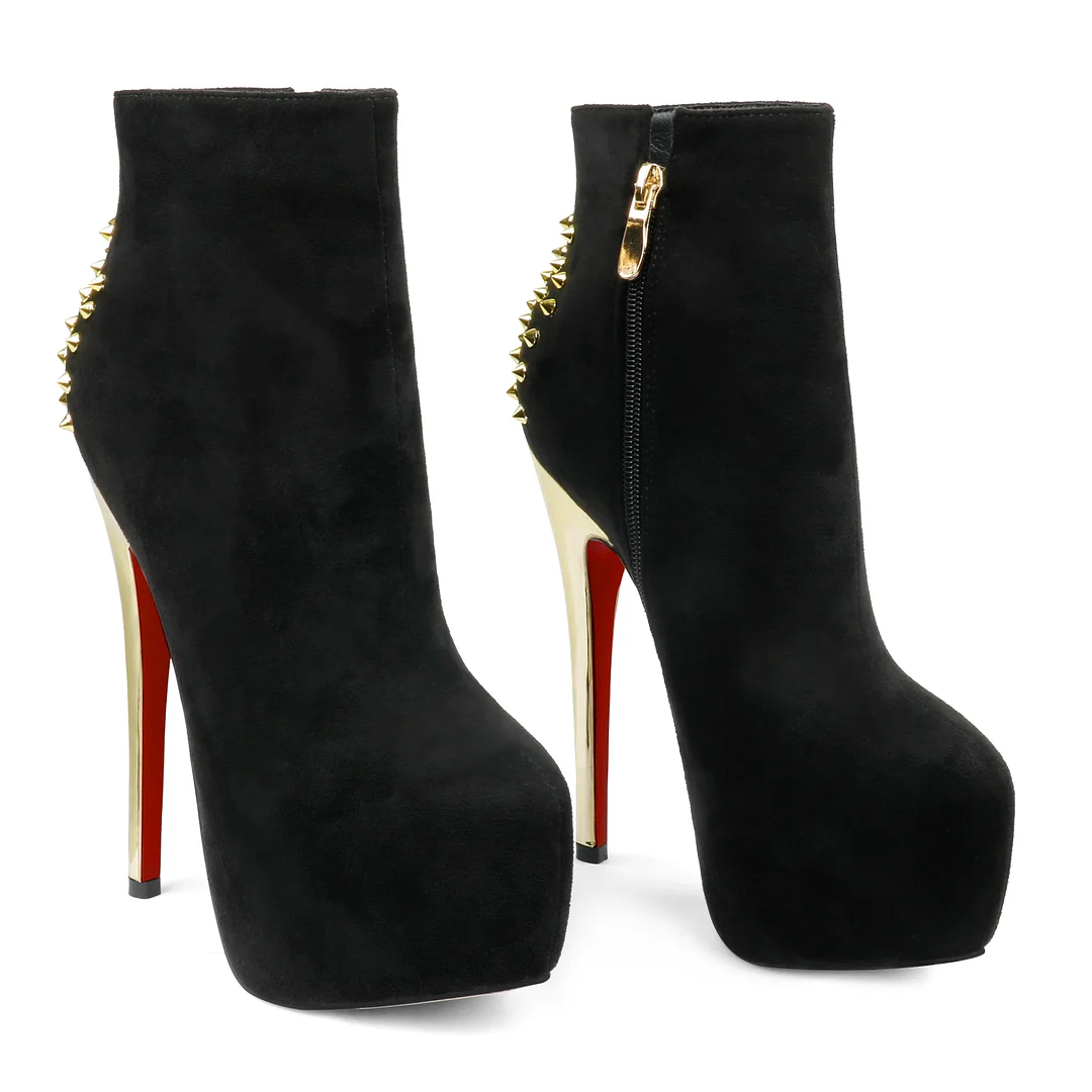 6.1" Women's Sky High Heels Platform Red Bottom Shoes Winter Suede Ankle Boots-MERUMOTE