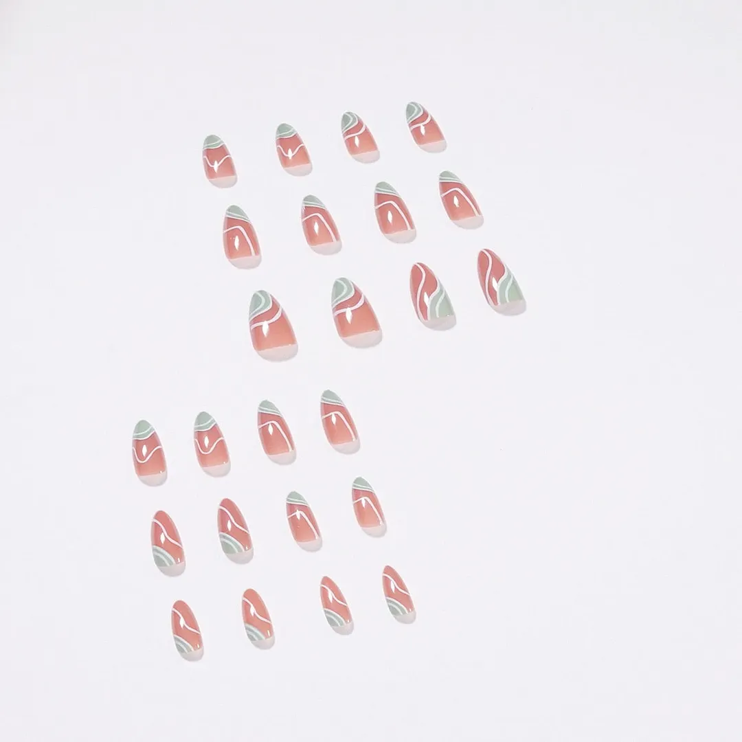 Fake Nails French Green Full Cover Fake Nails DIY Glue Press On Nails Nail Supplies For Professionals 515-1-Nail Inspo