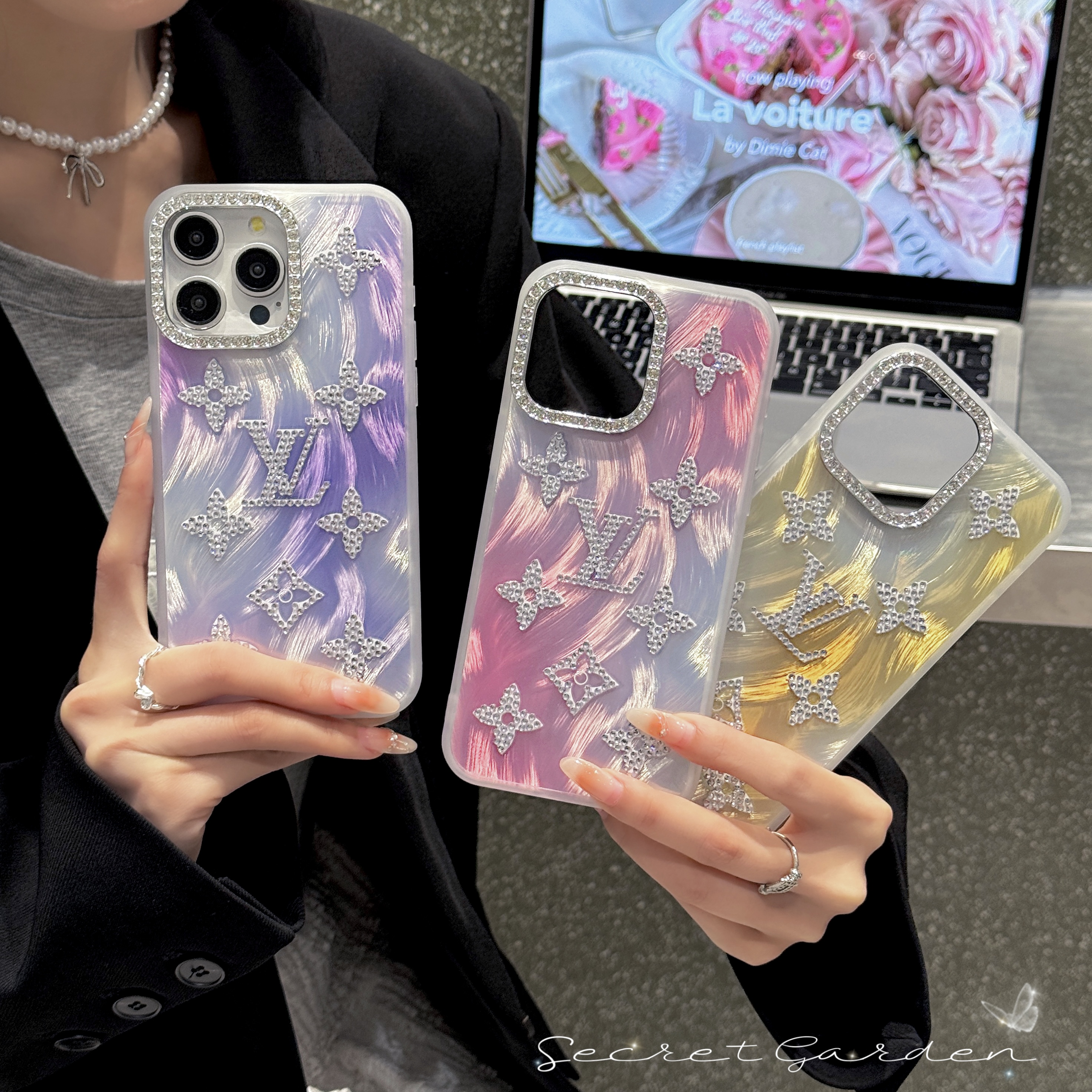 LV Sparkling Diamond Letter Combination Apple iPhone Case