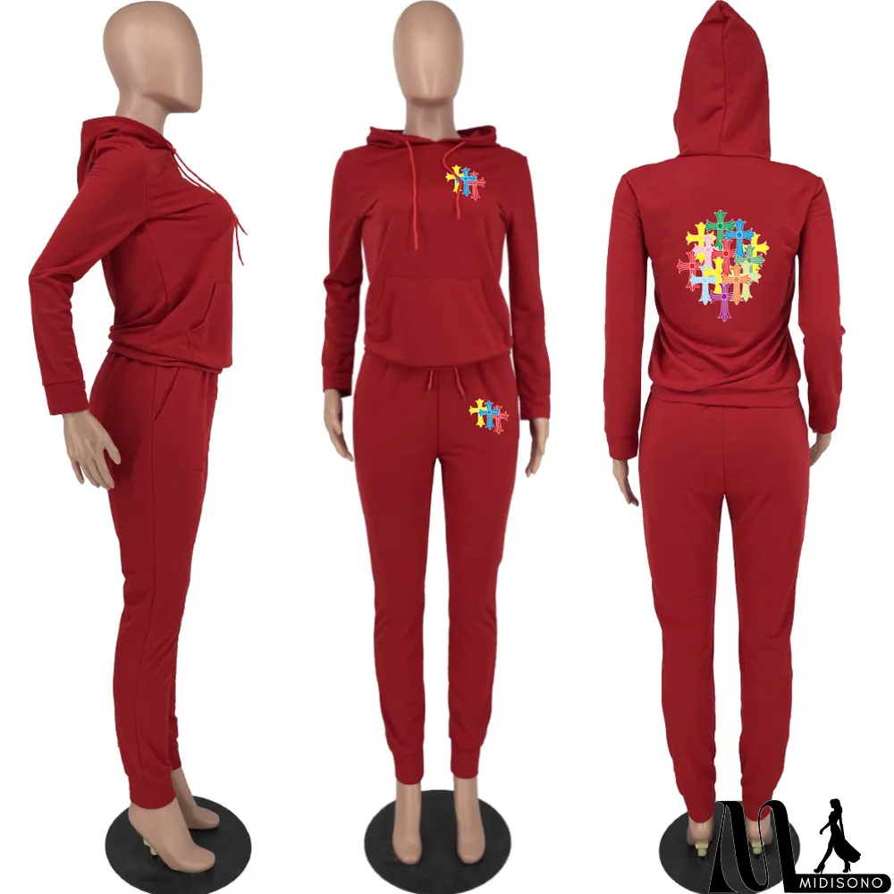 MidiSono - Plus Size Hooded Long Sleeve 2 Piece Pants Sets