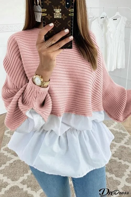 Ruffles Patchwork Long Sleeve T Shirt