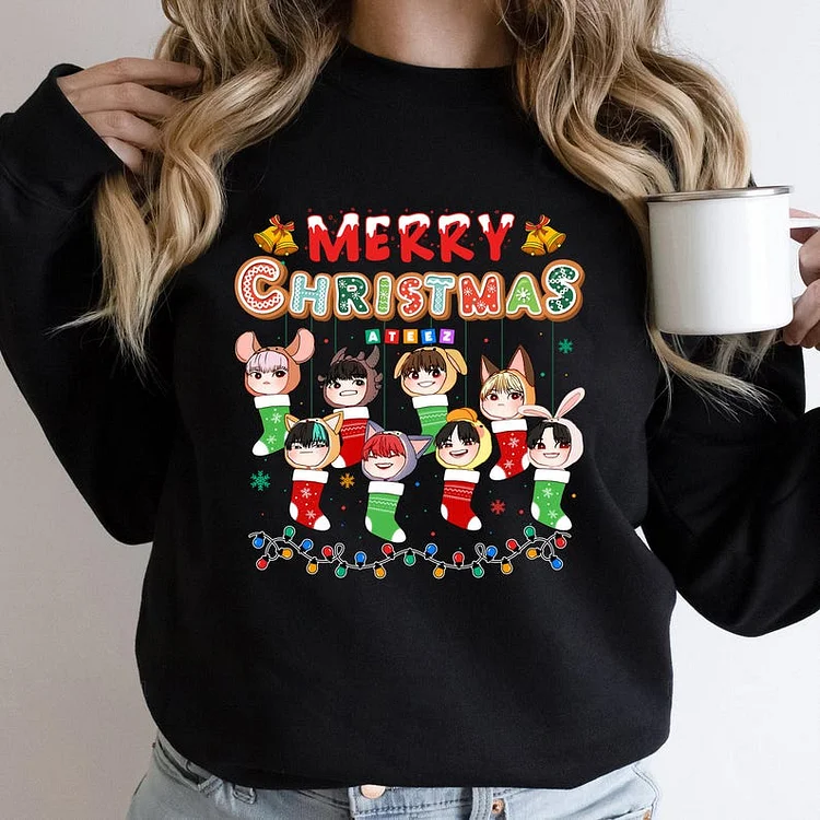 Ateez Christmas Members Cartoon Sweatshirt officialateezshop