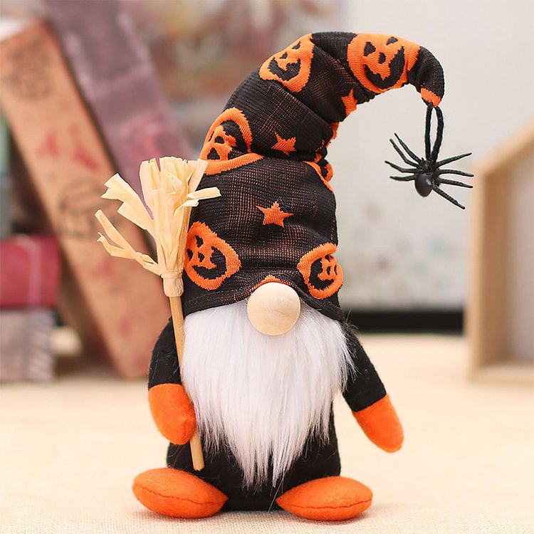 Halloween Pumpkin Spider Broom Bearded Braided Dwarf Plush Toy - Modakawa Modakawa