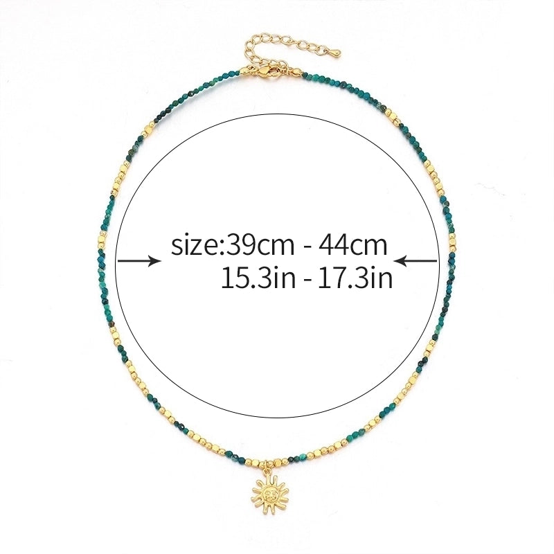 Vintage Style Ethnic Style Minimalist Irregular Round Sun Natural Stone Copper 18K Gold Plated Layered Necklaces In Bulk