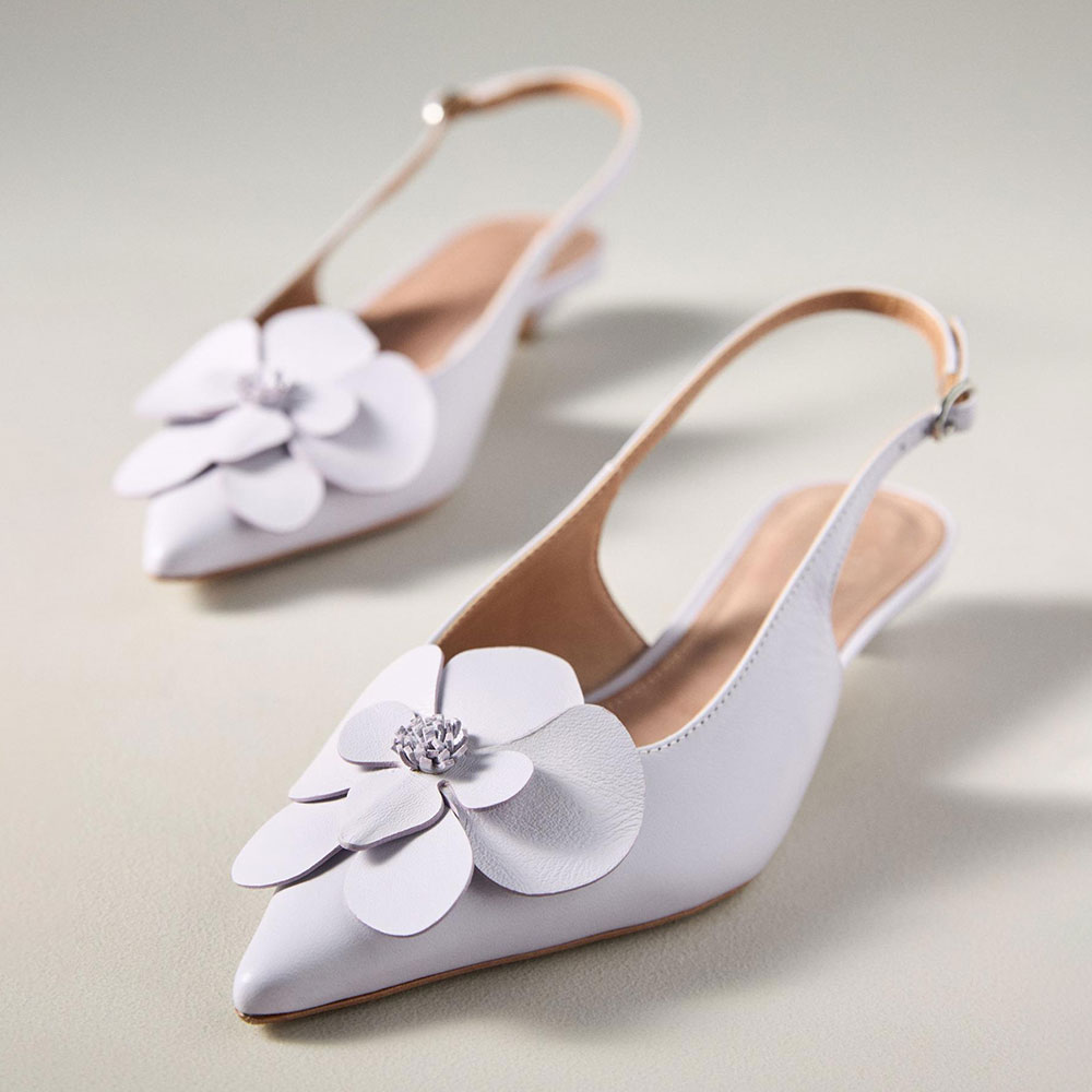 Elegant Flower Low Cone Heel Light Purple Slingback Pumps for Women Nicepairs