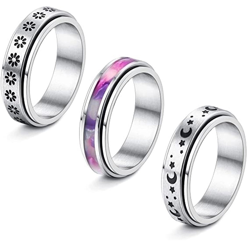 2 Pieces Fashion Star Heart Shape Flower Titanium Steel Rings 1 Piece
