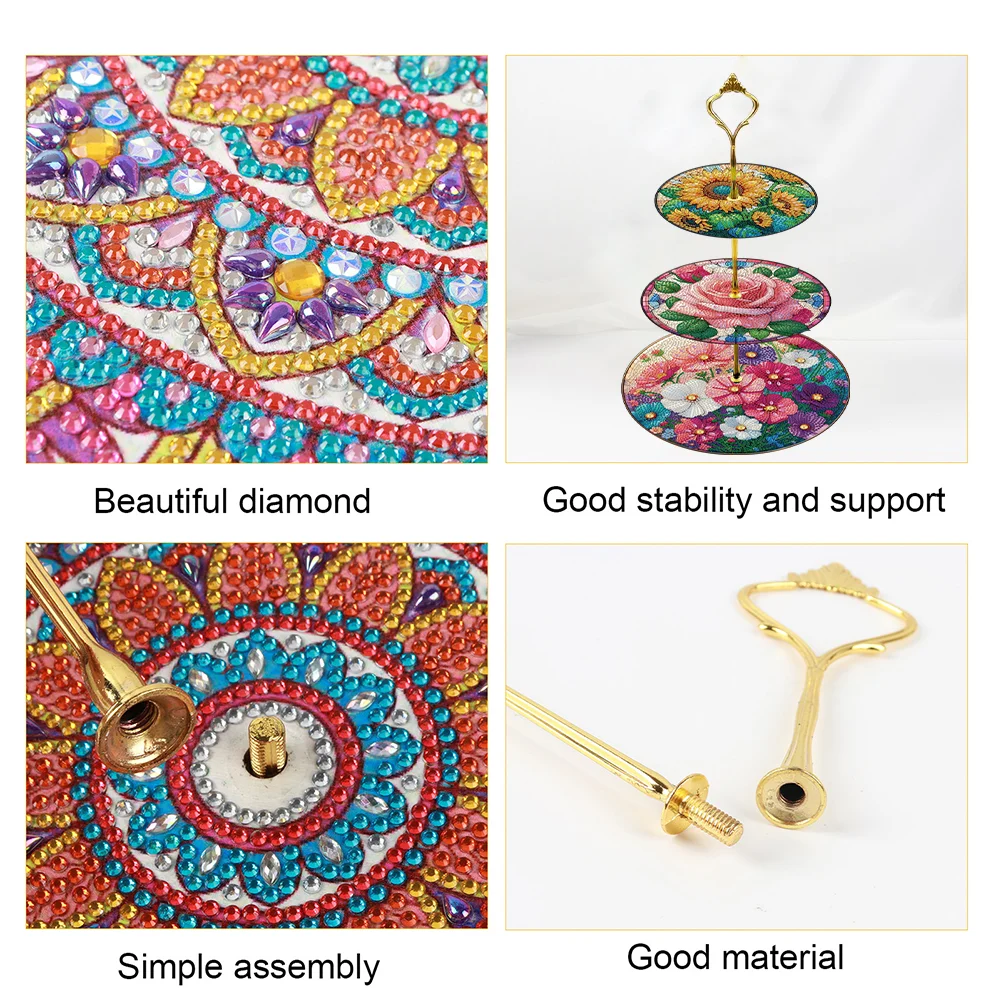 3 Tier Flower Round Diamond Painting Tray Food Plate for Adults Beginners