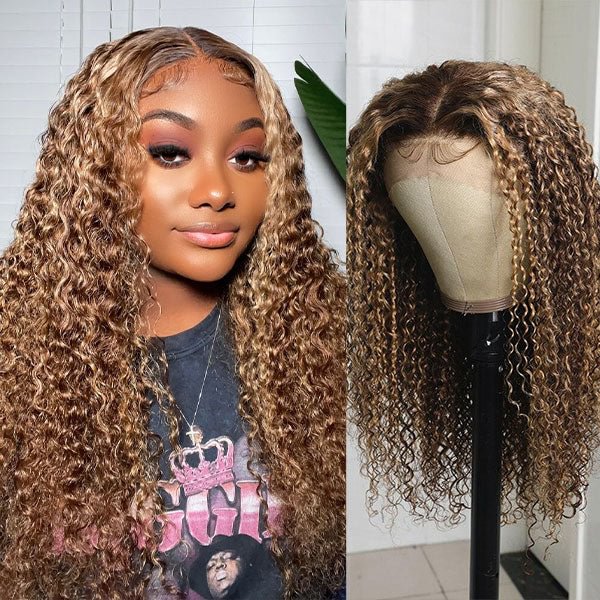 Junoda Highlight Kinky Curly Lace Frontal Human Hair Wigs