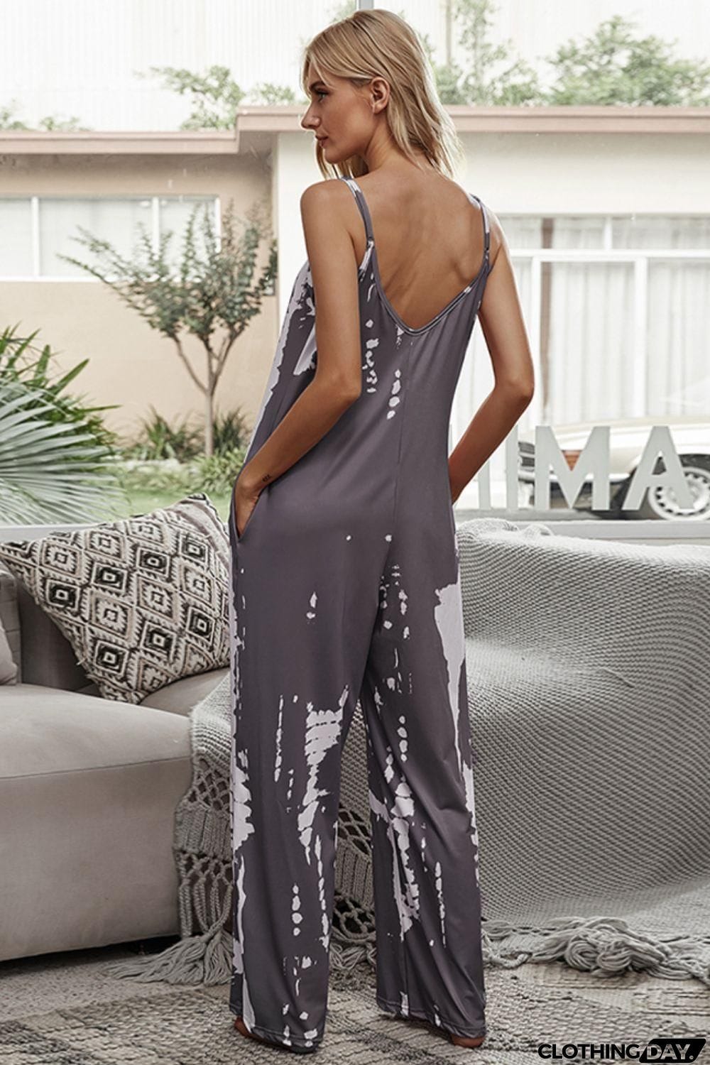 Tie-Dye Spaghetti Strap Jumpsuit with Pockets