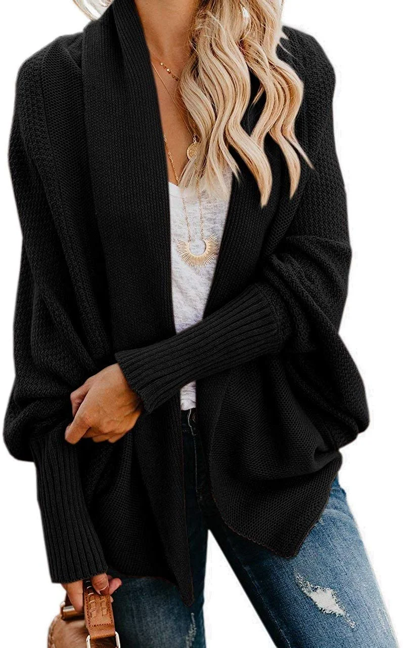 Womens Kimono Batwing Cable Knitted Slouchy Oversized Wrap Cardigan Sweater