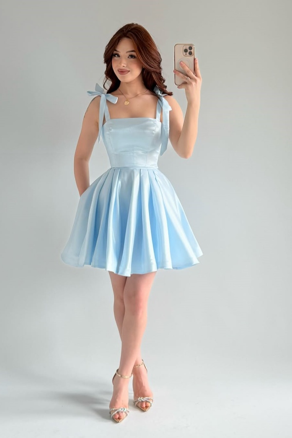 Short Mini Sky Blue Lovely Lace-up Prom Dress