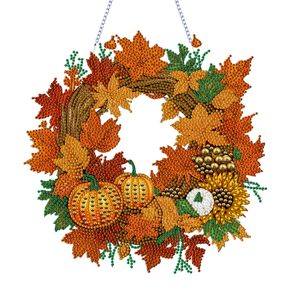 DIY Autumn Pumpkin Acrylic Single Side Special Shaped Diamond Painting Wreath Ornament