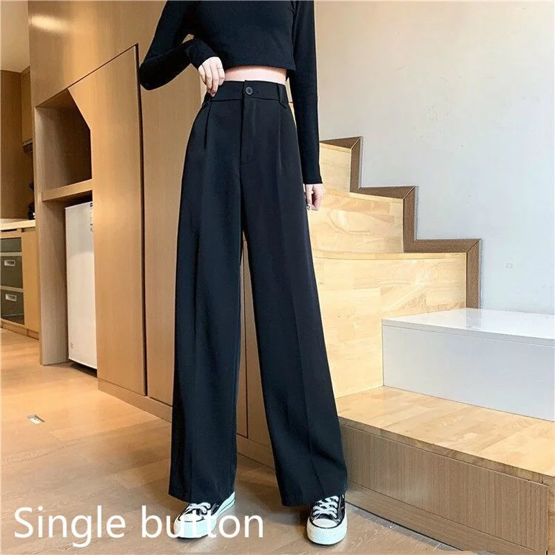 Casual Pants Women Plus Size 4XL Wide-leg Button Fly High Waist Elegant Office Ladies Full Length Leisure Loose Ulzzang Cool Ins