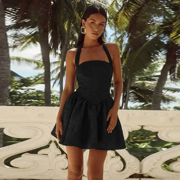 Jacquard Waist Wrap A-line Vacation Dress