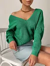 Casual V-Neck Loose Long Sleeve Solid Color Sweater