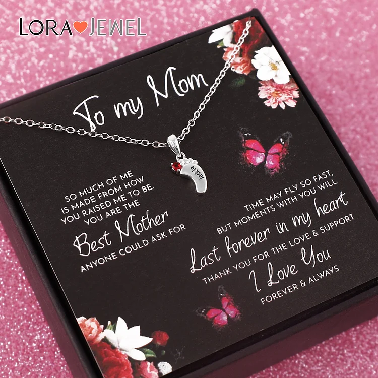 Baby Feet Necklace with 1 Birthstone Family Gifts for Mother