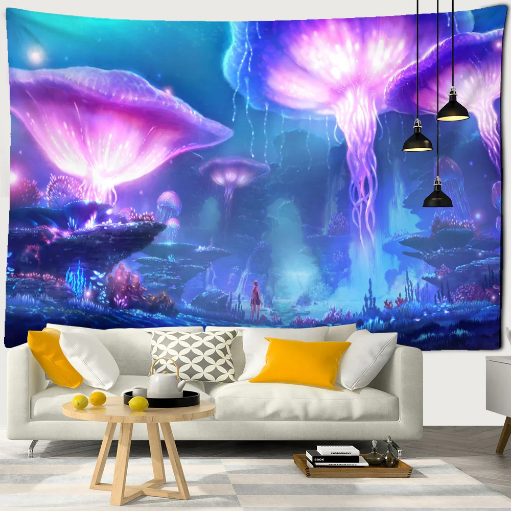 Nigikala Mushroom Tapestry Mycology Mushroom Wall Hanging Identification Chart Diagram Illustration Wall Art Boho Room Decor