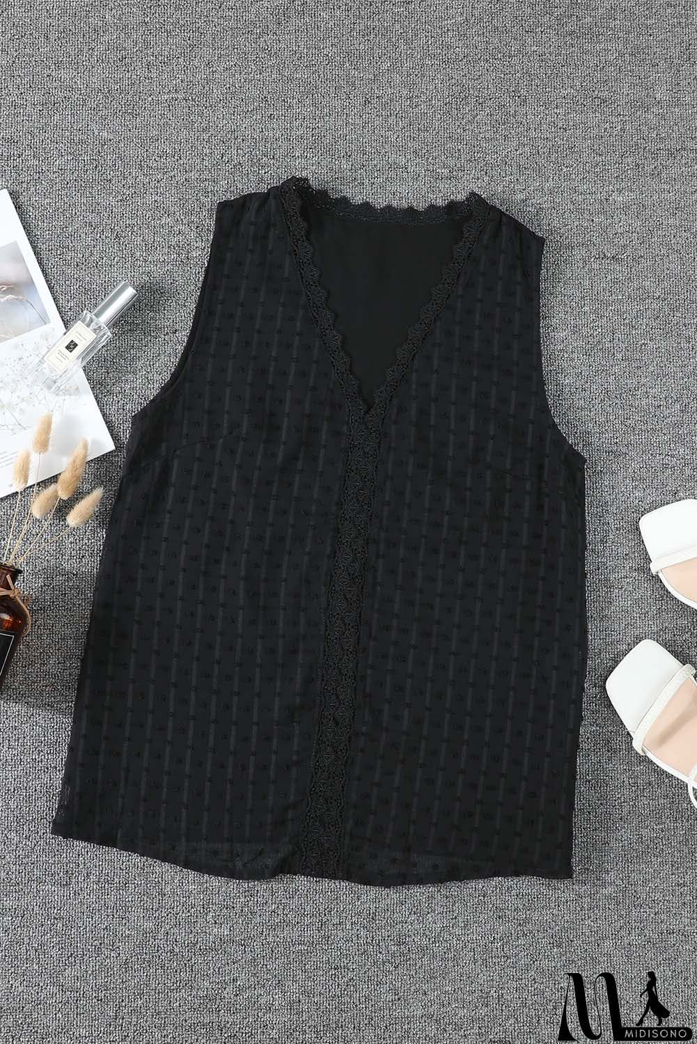 MidiSono - Crochet V Neck Textured Tank Top