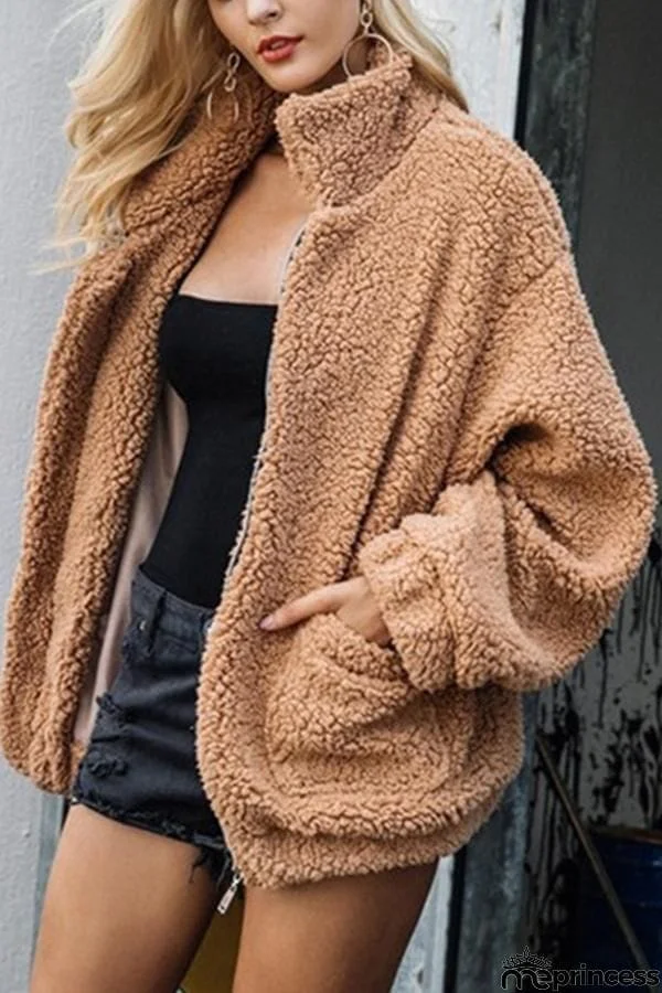 Camel plush loose coat