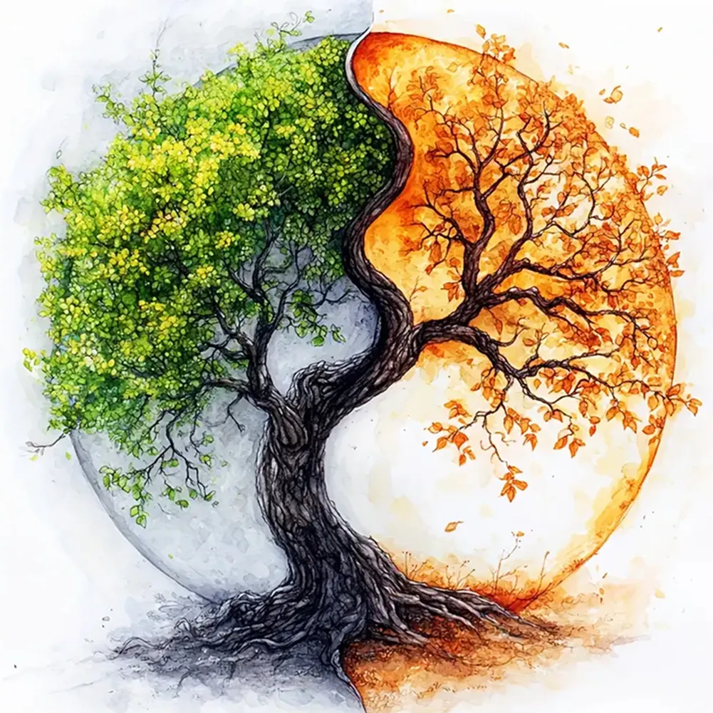 11CT Full Stamped Cross Stitch - Yin Yang Tree(Canvas|40*40CM)
