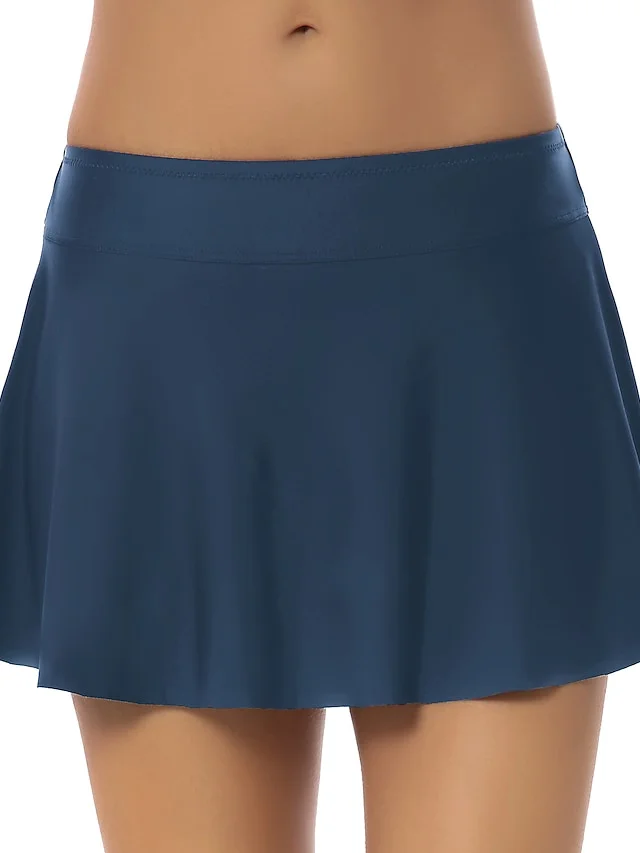 women's solid flare skater swim skirt bikini swimsuit bottom with panty (m, navy blue)