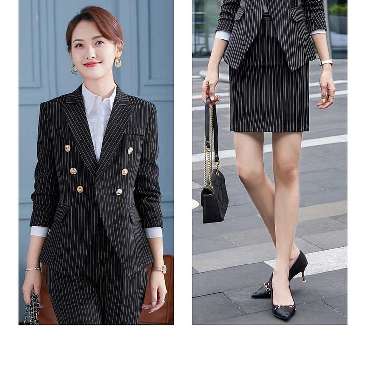 Women Pants Suit Uniform Designs Formal Style Office Lady Bussiness Attire Fashion Autumn and Winter Striped Suit Two-Piece Suit