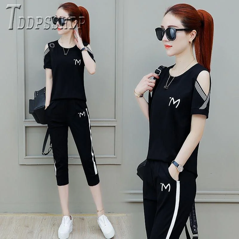 2020 New Loose Plus Size Women Sets Short Sleeve T Shirt And Pants Female Sets