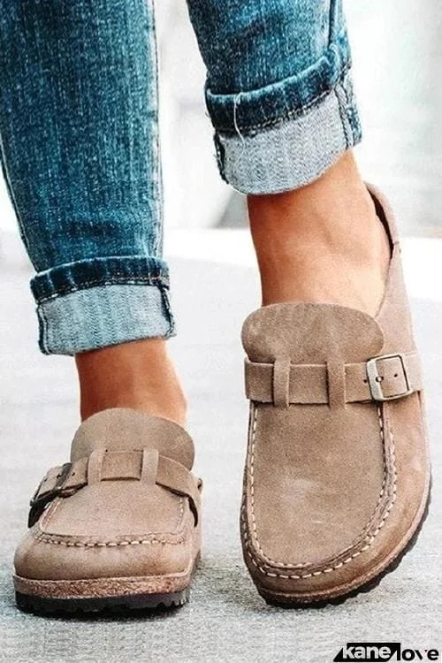 Closed Toe Slip On Slingbacks Nubuck Flat Sandals