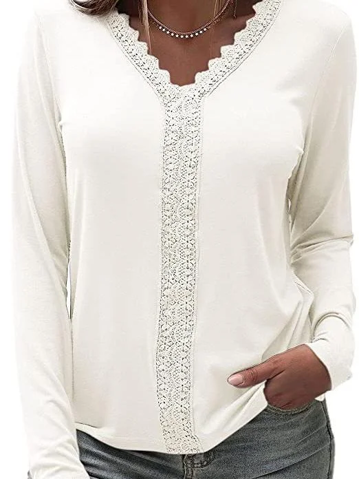 Women's Lace V-neck Fashion Long-Sleeve Top