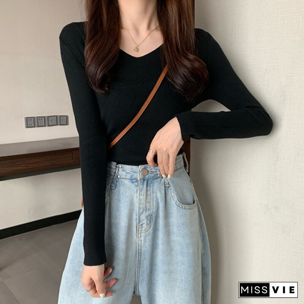 Christmas Gift autumn winte cashmere sweaters women fashion sexy v-neck pullover slim wool long sleeve knitted tops