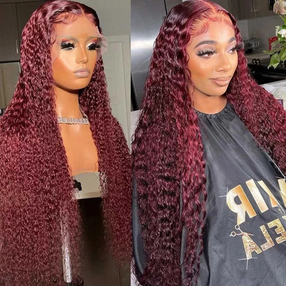 Jewtribute Hair®| Burgandy Curly Hair Wigs Deep Wave Lace