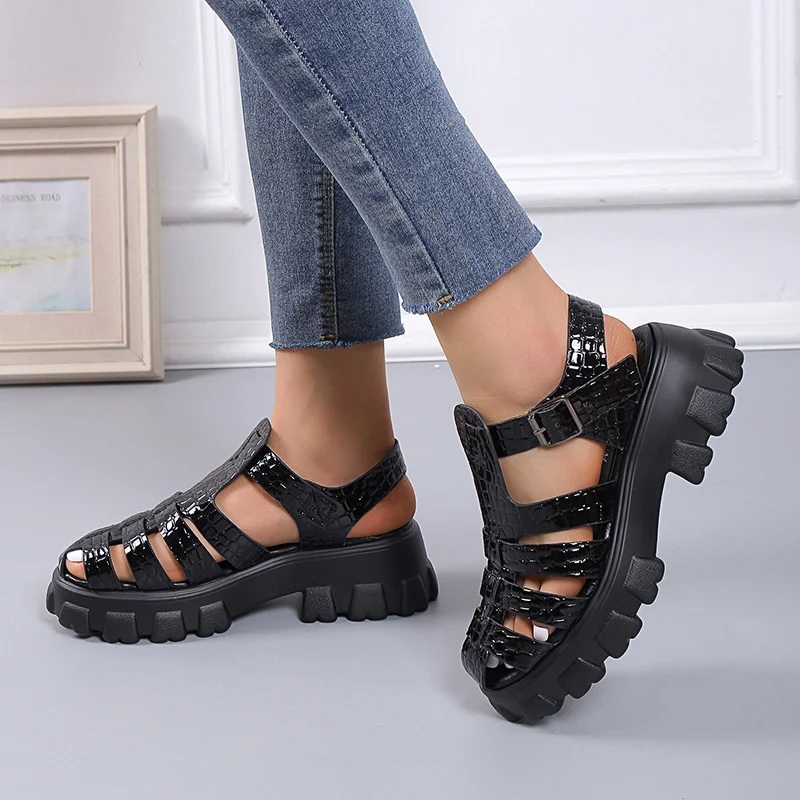 Breakj Breakj New Summer Large-Size Hollow Octfish Sandals Retro Bag Head Casual Roman Sandals Women