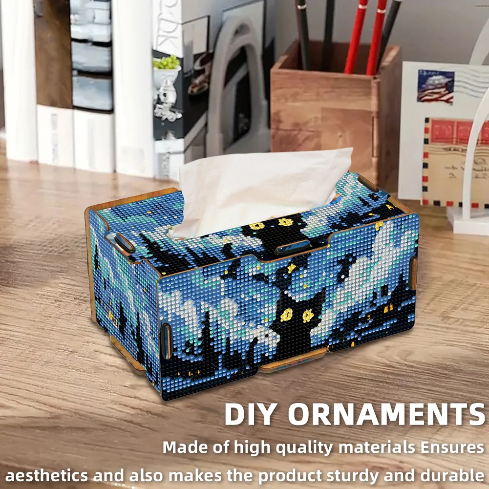 Kitten 5D DIY Diamond Painting Handmade Tissue Holder Wooden Tissue Box Craft