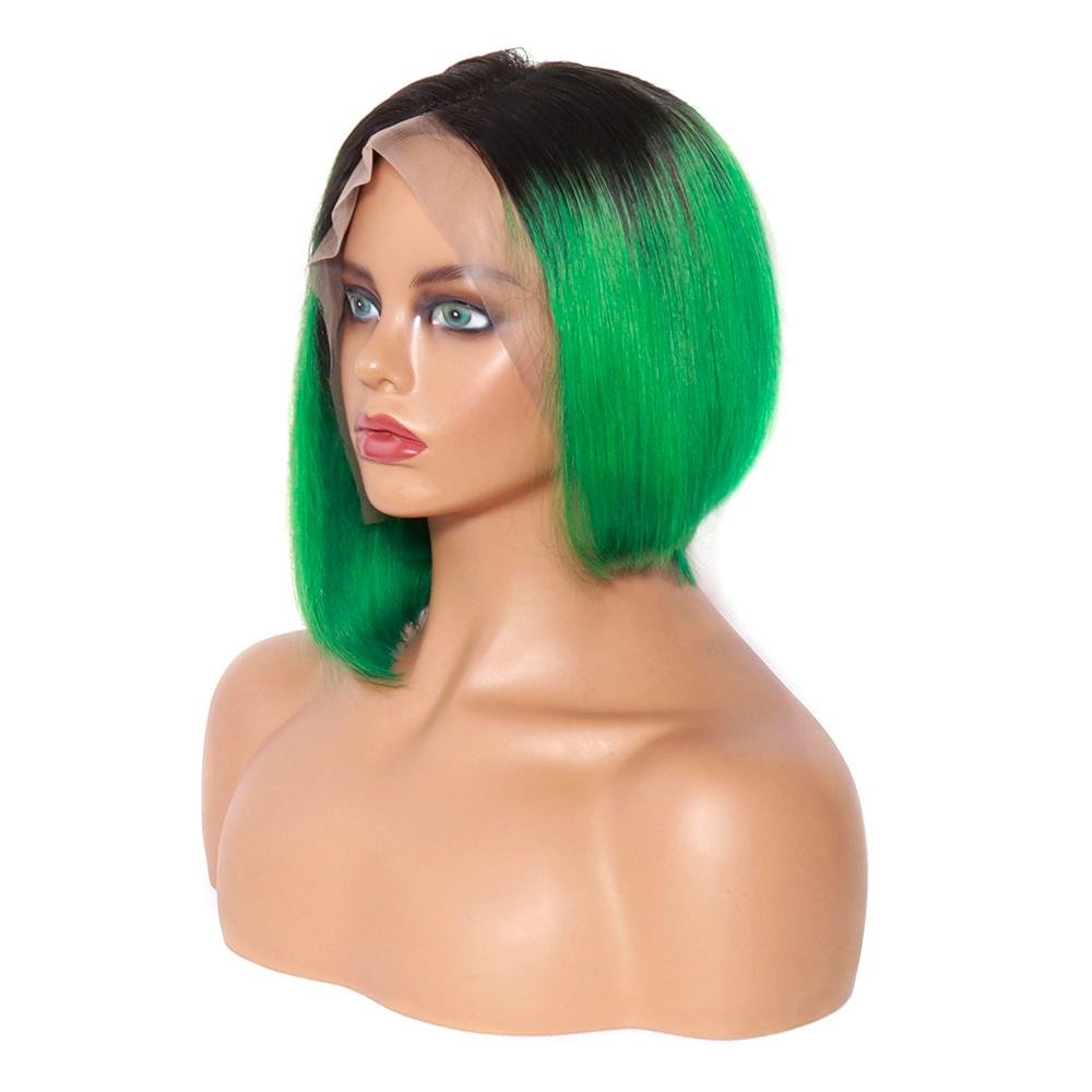 T1b/Green Color Straight Pixie Cut Bob Wig 13x4 Lace Frontal Human Hair Wig Zaesvini