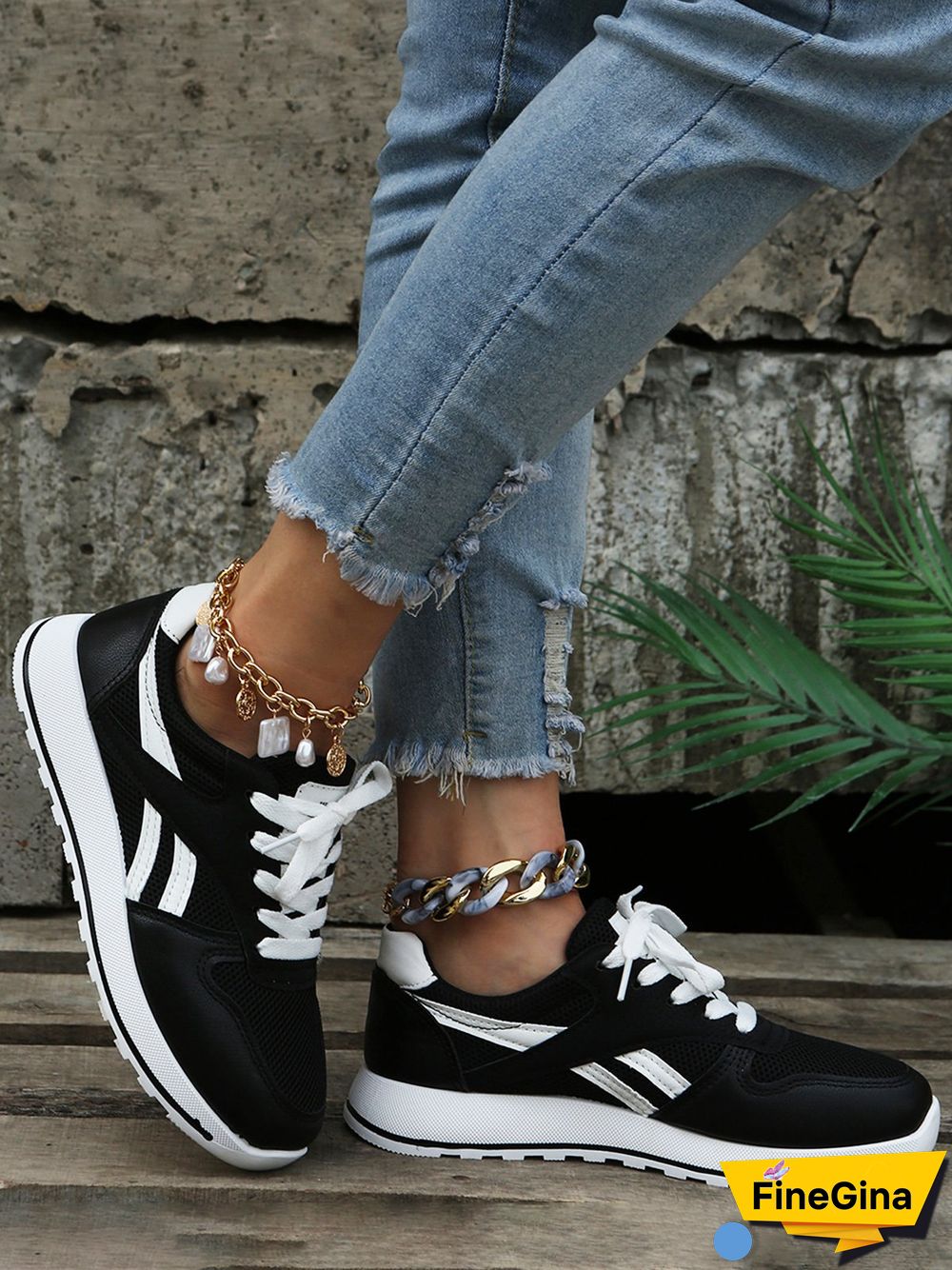 Color Block Sports All Season Split Joint Flat Heel Round Toe Fabric Fabric Lace-Up Sneakers for Women