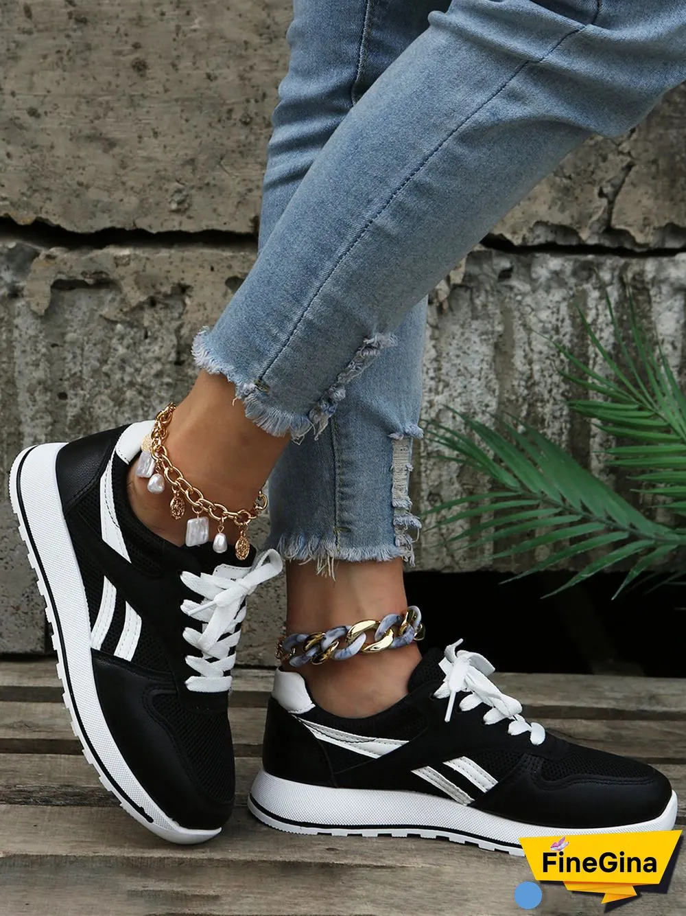 Color Block Sports All Season Split Joint Flat Heel Round Toe Fabric Fabric Lace-Up Sneakers for Women
