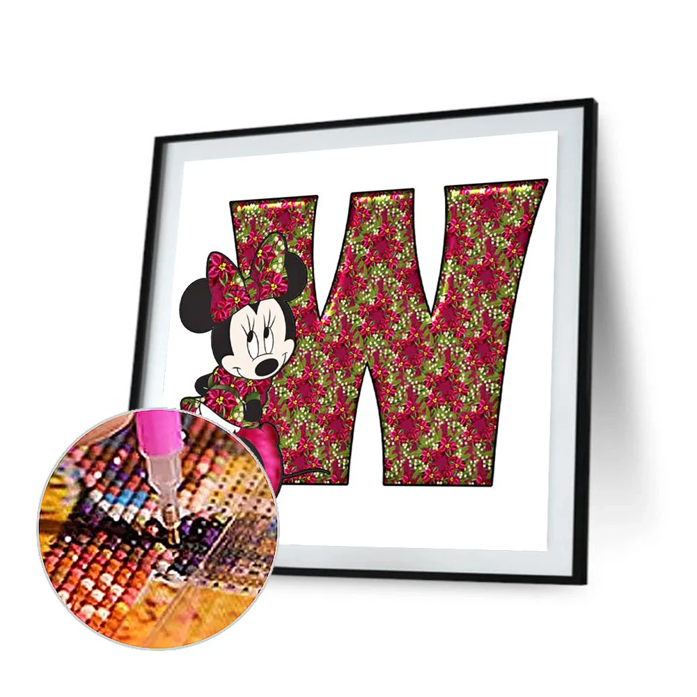 Full Round Diamond Painting 30*30cm - Mickey Mouse Letter W