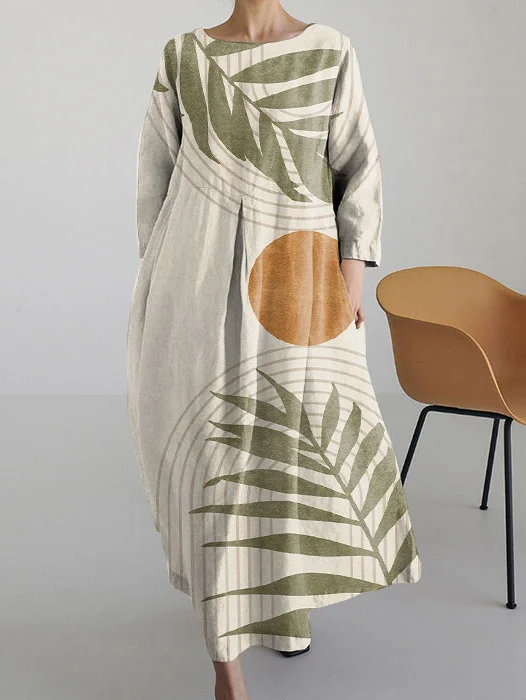 Sun Tropical Leaves Art Bohemian Long Sleeve Dress