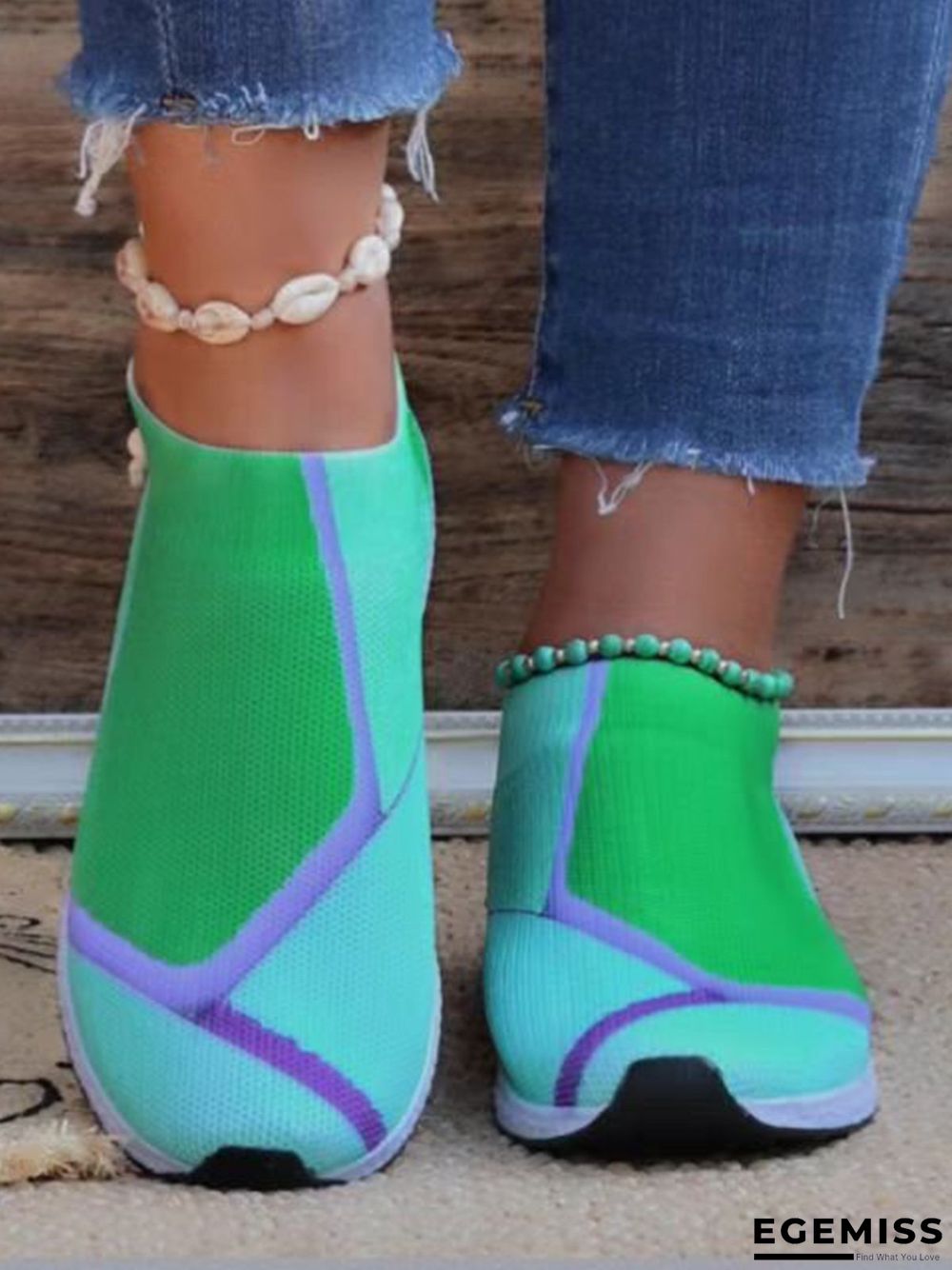 Thick Sole Color Blocking Fly Woven Mesh Slip-On Sneakers Lazy Casual Shoes | EGEMISS