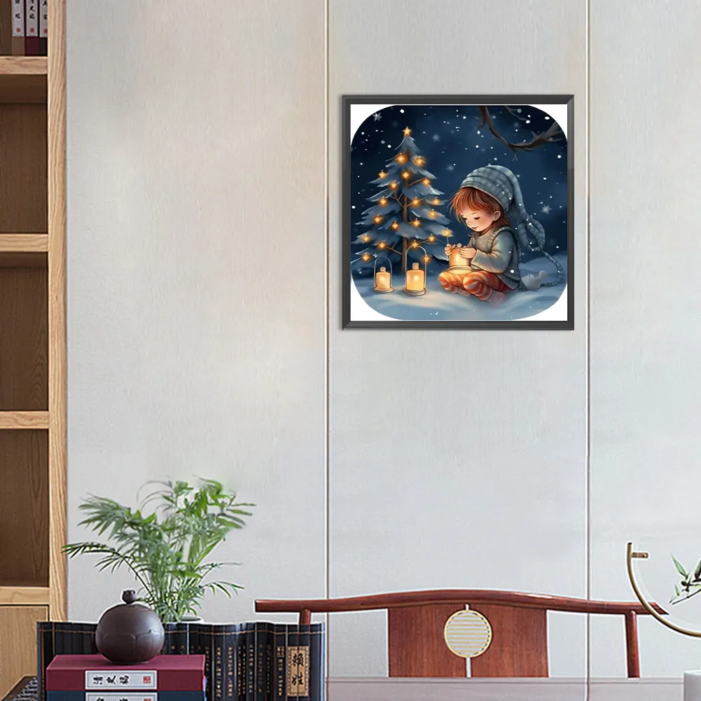 Full Round Diamond Painting 30*30cm - Snow Guard Night