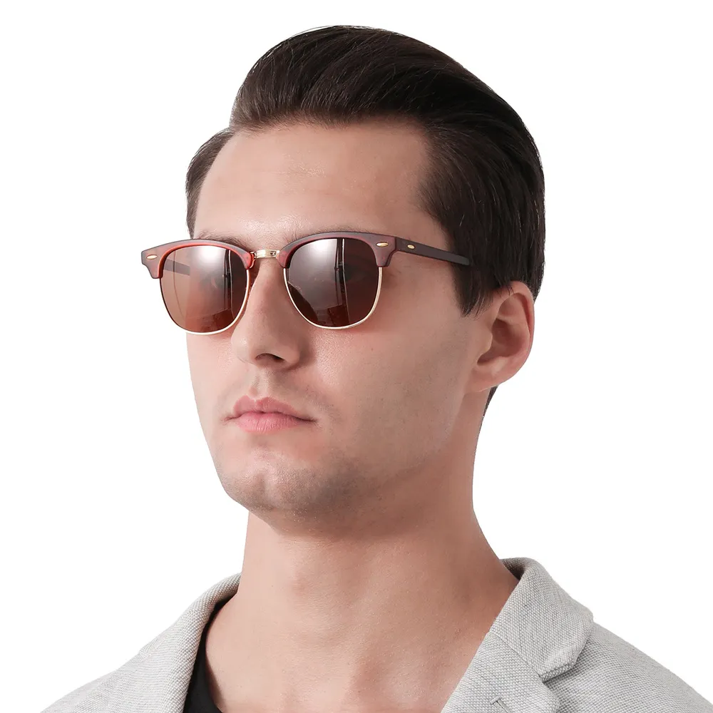 Sunglasses Men Polarized Sunglasses for Men Women Unisex Semi-Rimless Frame Retro Driving Sun Glasses-vocosishoes