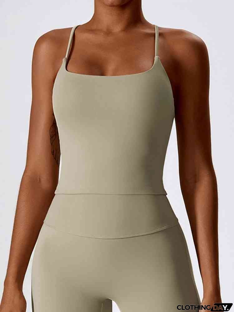 Square Neck Back Crisscross Tank Top