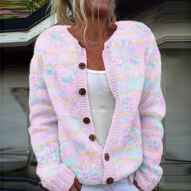 Christmas Snowflake Knitted Print Women's Sweater Cardigan