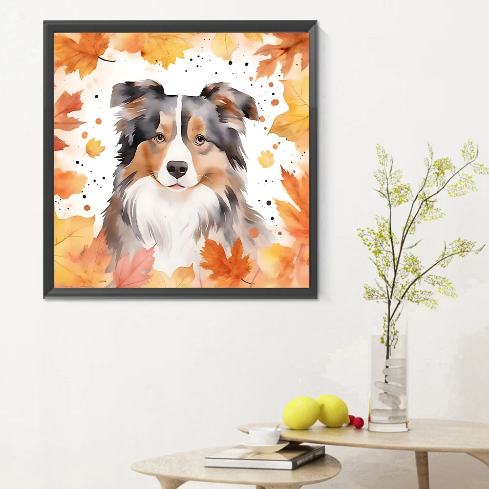 Full Round Diamond Painting 30*30cm - Maple Leaf Puppy
