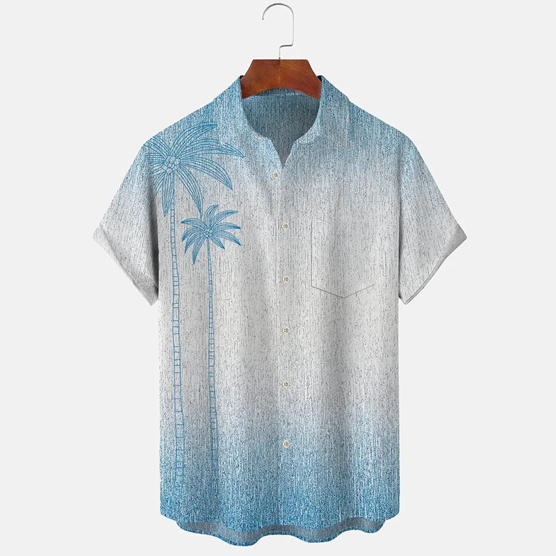 Coconut Tree Print Men's Casual Hawaiian Short Sleeved Pocket Beach Shirt