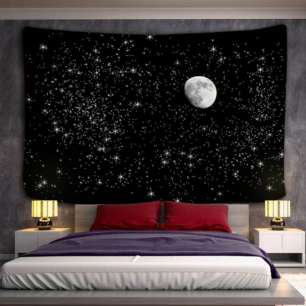 Black and white moon Mandala tapestry Bohemian decoration wall hanging bedroom psychedelic scene starlight art home decoration