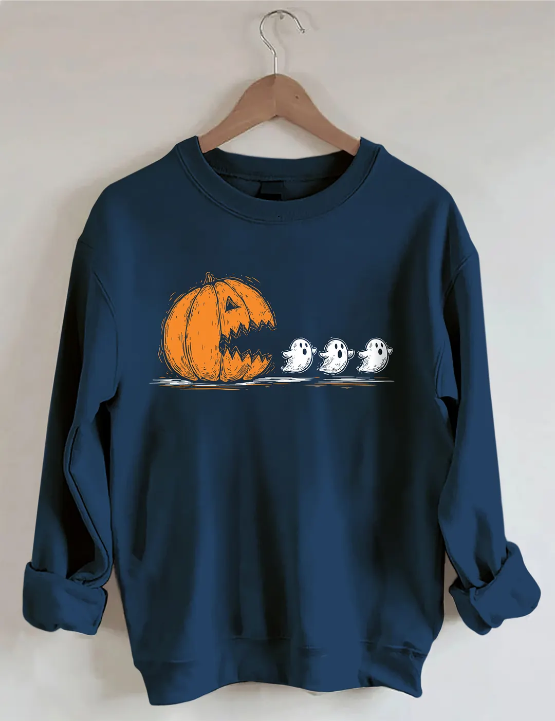 Trendy Halloween Pumpkin Chasing Ghost Sweatshirt