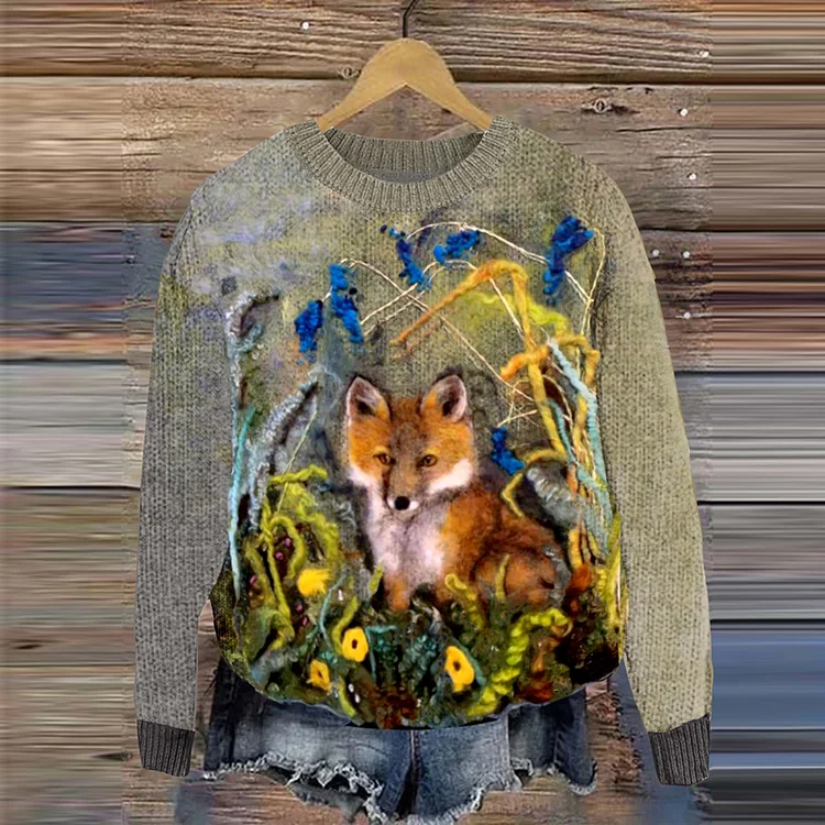 Fox Forest Wollfilz-Art-Pullover mit Rundhalsausschnitt