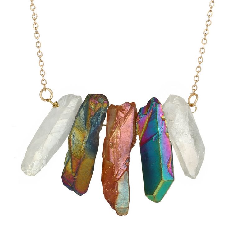 Natural Crystal Rough Mixed Color Crystal Pendant Necklace-Labradorite&Clear Quartz	
